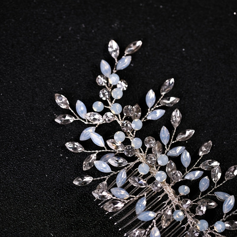 Silvery Faux Pearl Crystal Wedding Hair Comb Bridal Headpiece