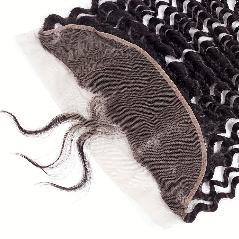 13x4 Brazilian Deep Wave Human Hair Lace Frontal Pre Plucked Natural Closure