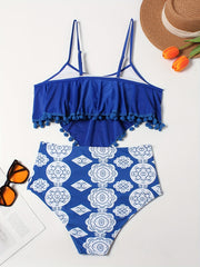 Plus Size Fringe Colorblock Bikini Set Women's Vacation Swimsuit Beachwear