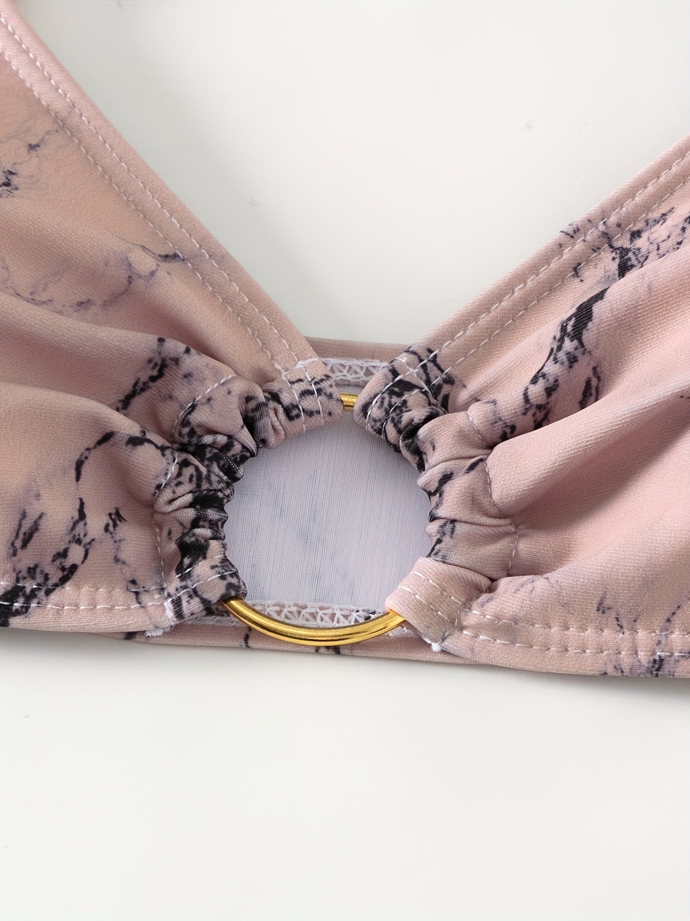 Rock Marks Print Ring Centre Core Bikini Set With Sheer Cover Up