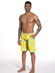 Orange Digital Print Men's Drawstring Sports Shorts With Pockets