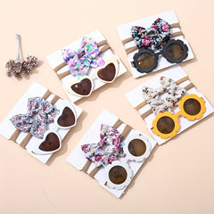 Kids Outdoor Headwear Set with Sunglasses & Bow Hair Bands