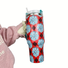 40oz Insulated Stainless Steel Water Bottle Turquoise Print with Handle