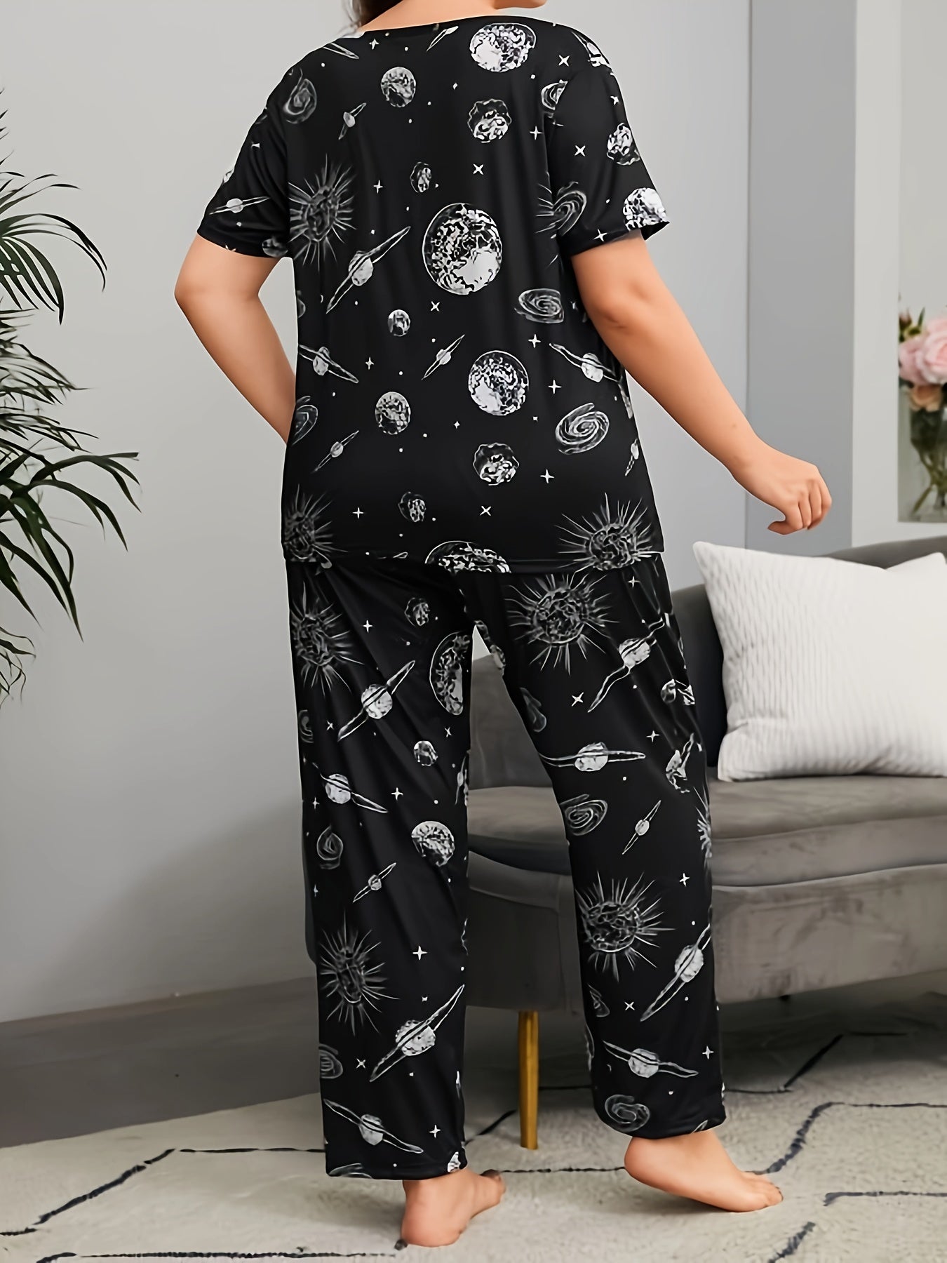 Planet Print Pajamas Set - Tee & Pants Loungewear