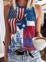 Independence Casual Tank Top Women's Plus Flag & Floral Print