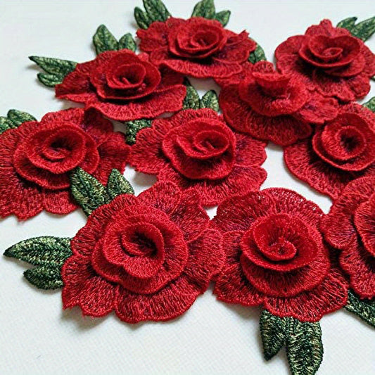 5pcs Rose Pattern 3D Flowers Patches for Jackets Sew On Patches