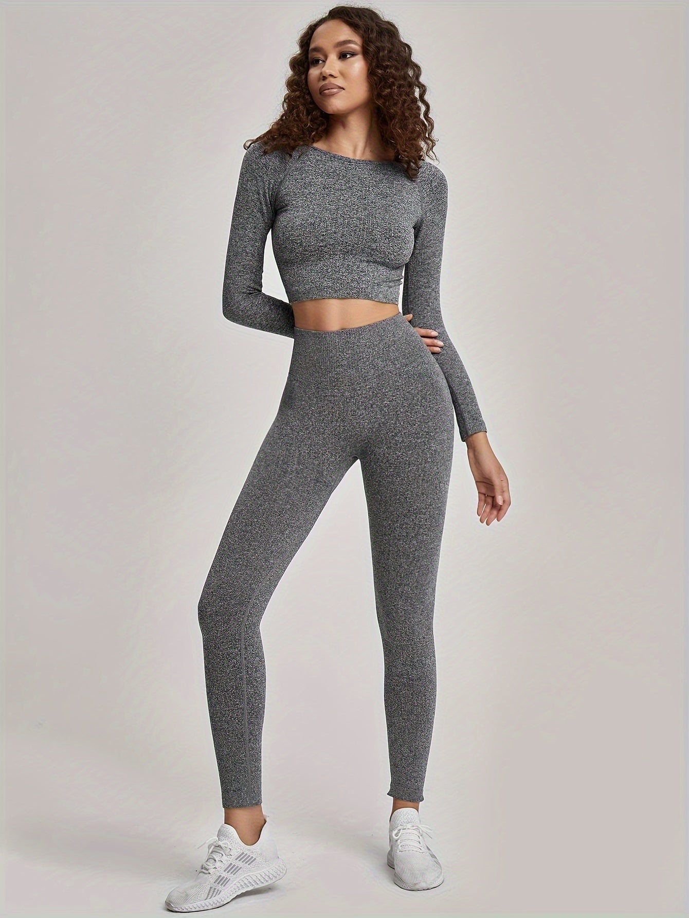 Yoga Workout Set Long Sleeve Crop Top & Leggings Suit Women's Activewear