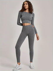 Yoga Workout Set Long Sleeve Crop Top & Leggings Suit Women's Activewear