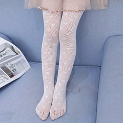 Girls Solid Mesh Heart Stockings Breathable Pantyhose Legging Tights