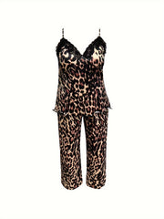 Sexy Leopard Print Lace Robe & Cami Dress Set