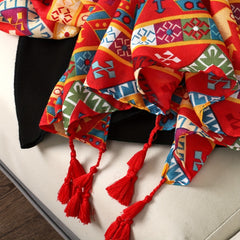 Vintage Geometric Print Scarf Bohemian Tassel Shawl Red