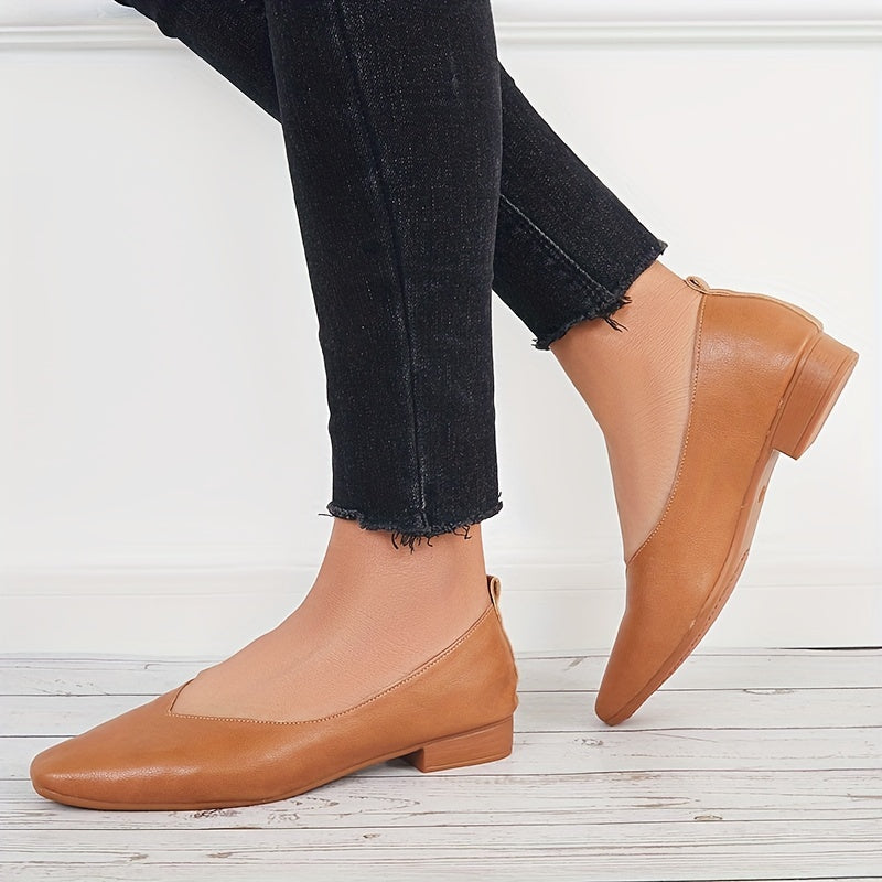 Women's Pointed Toe Ballet Flats Slip On PU Leather Shoes