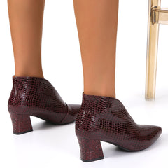 Crocodile Embossed Chunky Heeled Boots