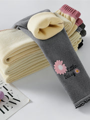Girls Flowers Print Winter Thermal Leggings Kids Clothes