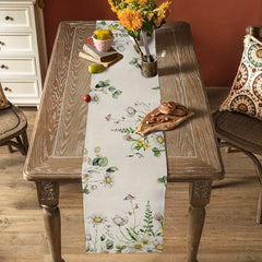 Long Eucalyptus Leaf Green Plants Chrysanthemum Linen Table Runner
