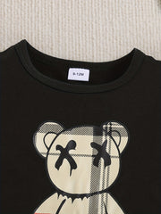 2pcs Baby Bear Graphic Print T-shirt & Plaid Shorts Set Clothes