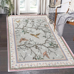 Cashmere Indoor Mat Flower Tree And Birds Painting Area Rug Non Slip