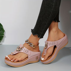 Women's Wedge Thong Sandals Soft Sole Arch Support Outdoor Slide Shoes