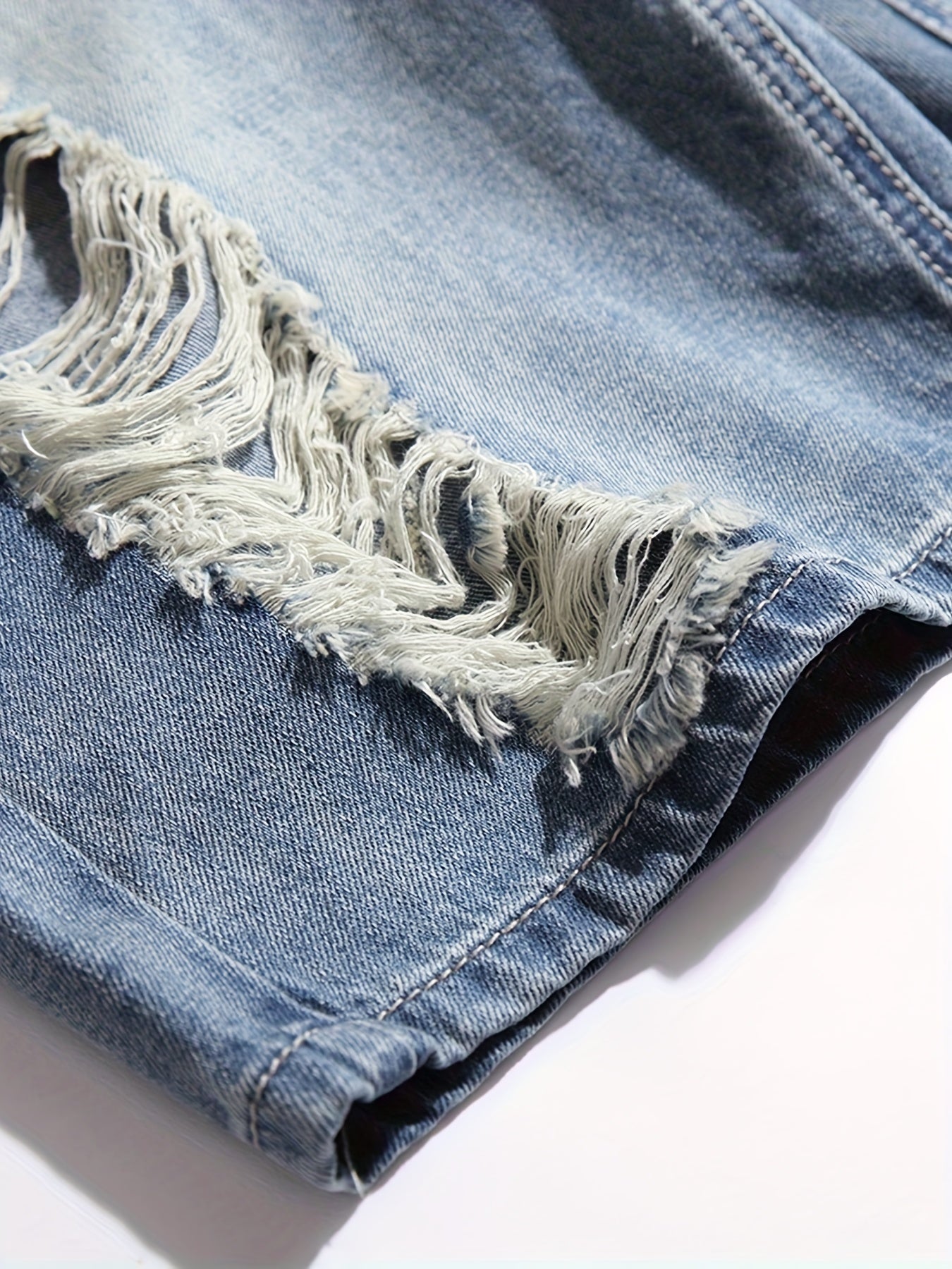 Men's Ripped Denim Shorts Loose Fit Distressed Casual Street Style