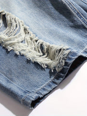 Men's Ripped Denim Shorts Loose Fit Distressed Casual Street Style