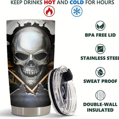20oz Skull Drummer Tumbler Insulated Coffee Mug with Nutrition Facts Label