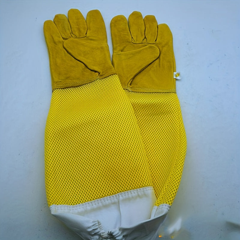 Leather Gloves Beekeeping Tools Anti-bee Anti Stinging Long Mesh Gloves Yellow