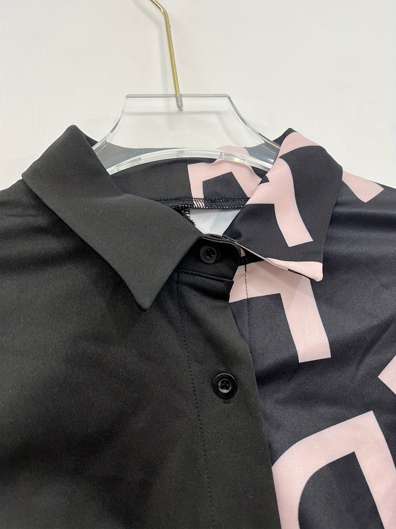 Colorblock Letter Print Shirt & Pants Set