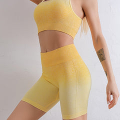 Gradient Yoga Set Racerback Sports Bra & Seamless Shorts Activewear