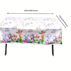 Jungle Safari Animals 2nd Birthday Tablecloth Giraffe Print Tablecover