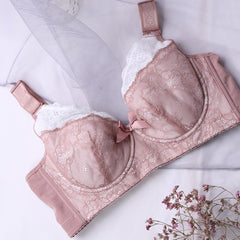 Floral Jacquard Lace Trim Push Up Bra Plus Size Women Sexy Bra