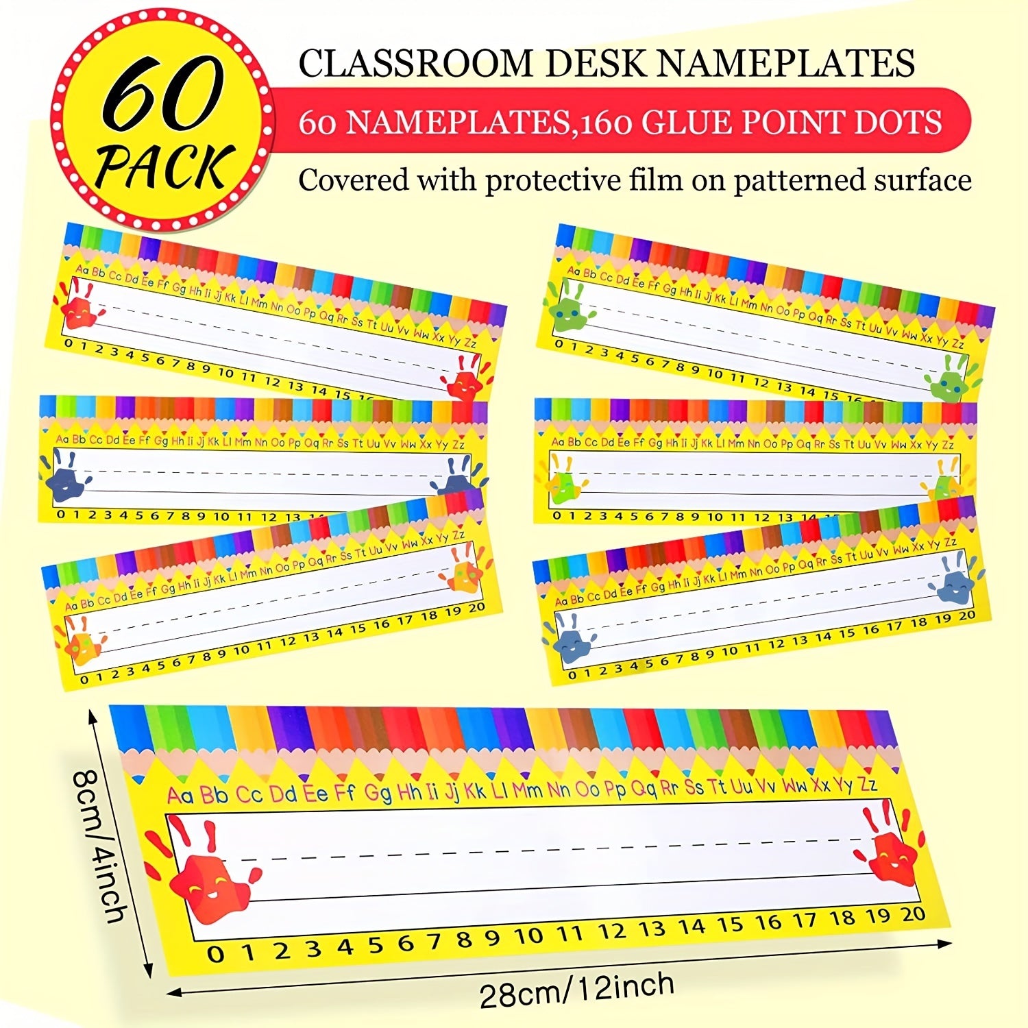 60pcs Classroom Desk Name Stickers with 120Point Glues