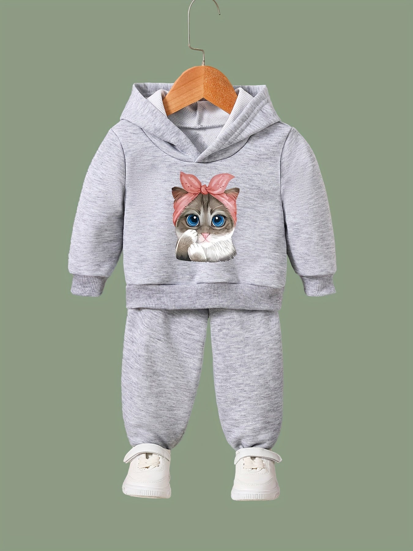 Cat Print 2pcs Girls Sports Outfits Spring Fall Outdoor Gift