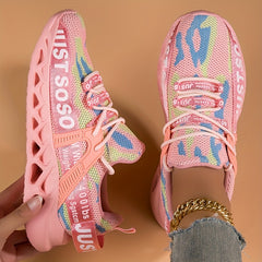 Women's Camo Print Woven Running Shoes Blade Sole Athletic Sneakers