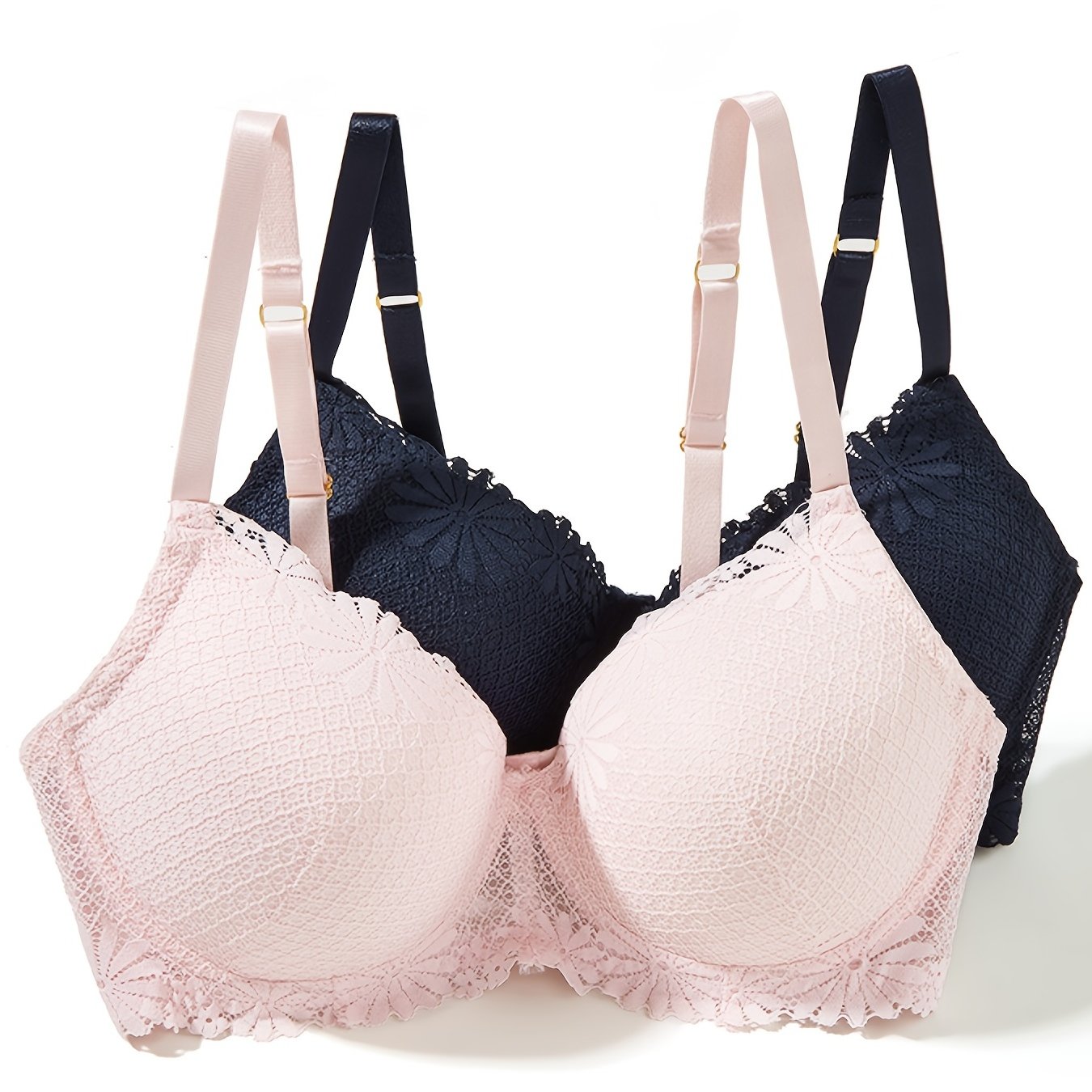 2 Pack Floral Trim Lace Push Up Bra Plus Size Set