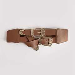 Vintage Double Layer Engraved Buckle Wide Elastic Girdle