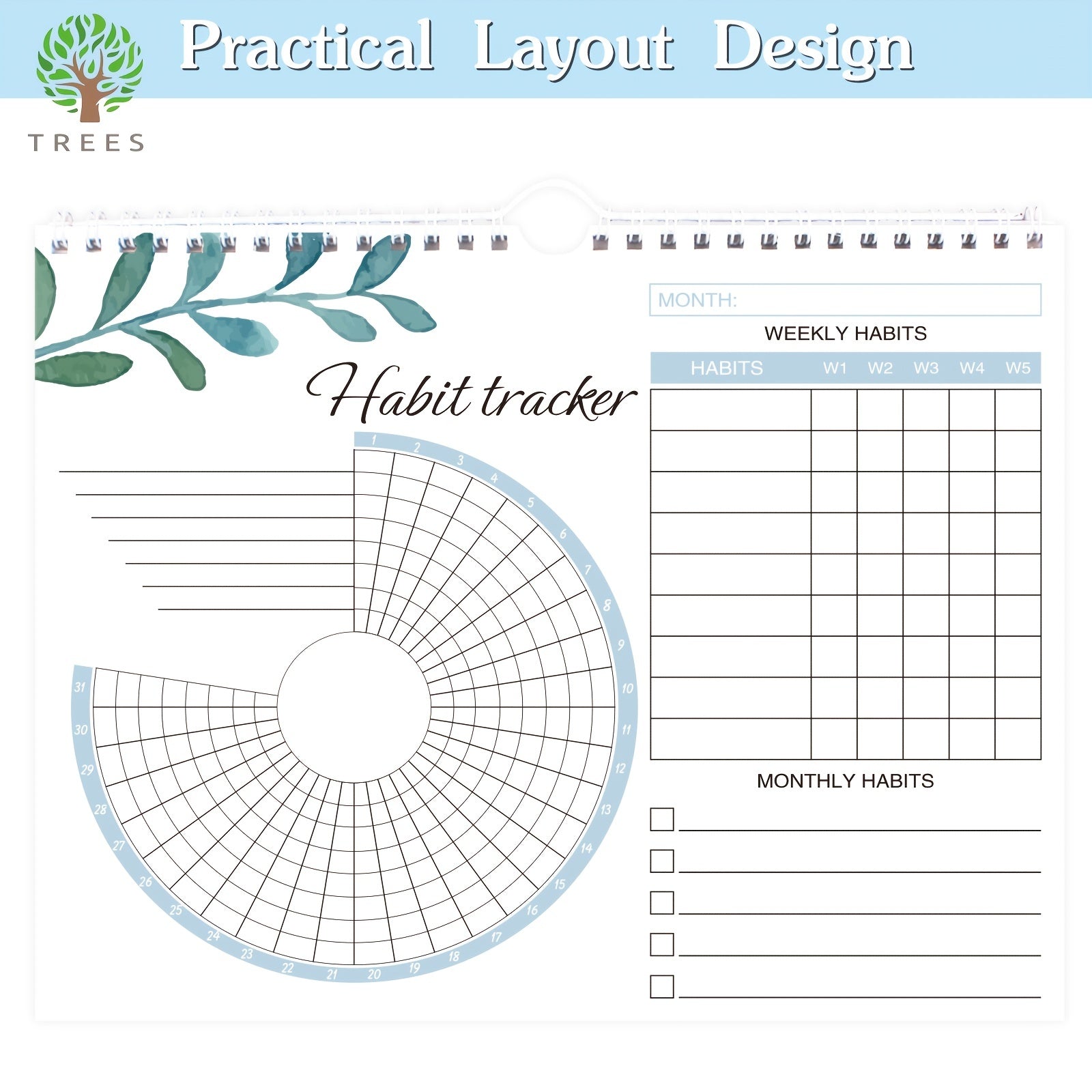 Trees Habit Tracker Wall Calendar With Time Management Journal