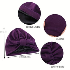 Satin Lined Double Layer Turban Cap Head Wrap Elastic Bonnet Head Scarf