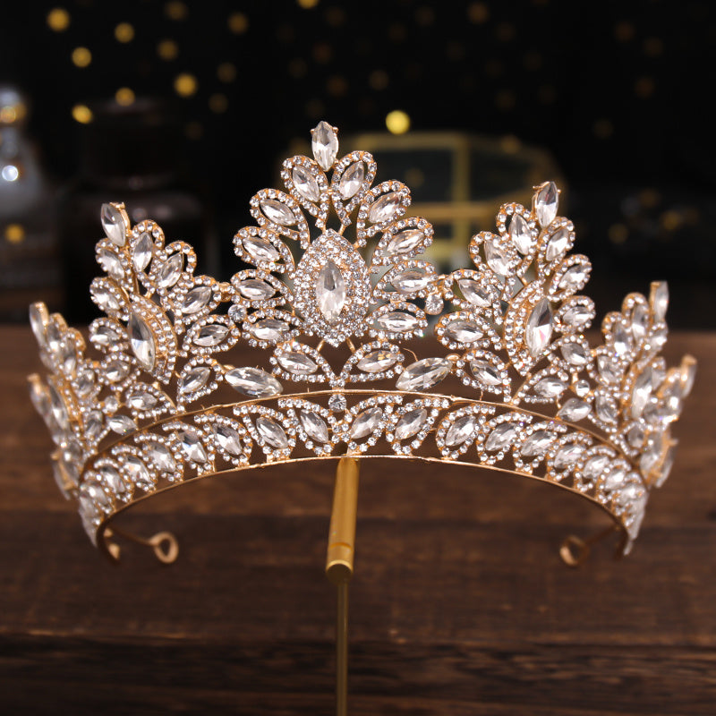 Baroque Crown and Tiara Golden Crystal Bride Wedding Queen Crowns Decorative