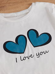 Heart Print Pajamas Set Short Sleeve Top & Shorts & Pants