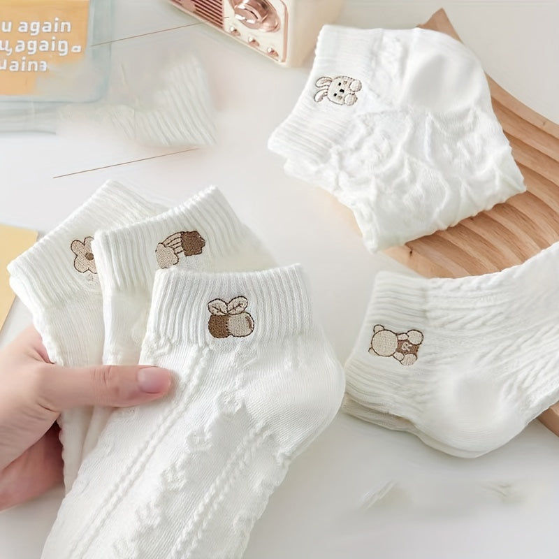 Teen's Animal Pattern Liner Anklets Socks 5 Pairs