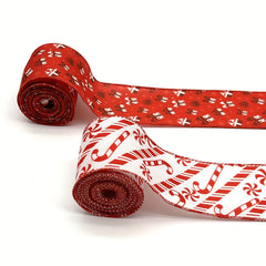 4.57m Christmas Gift Pattern Wired Red Ribbon - Candy Cane Design