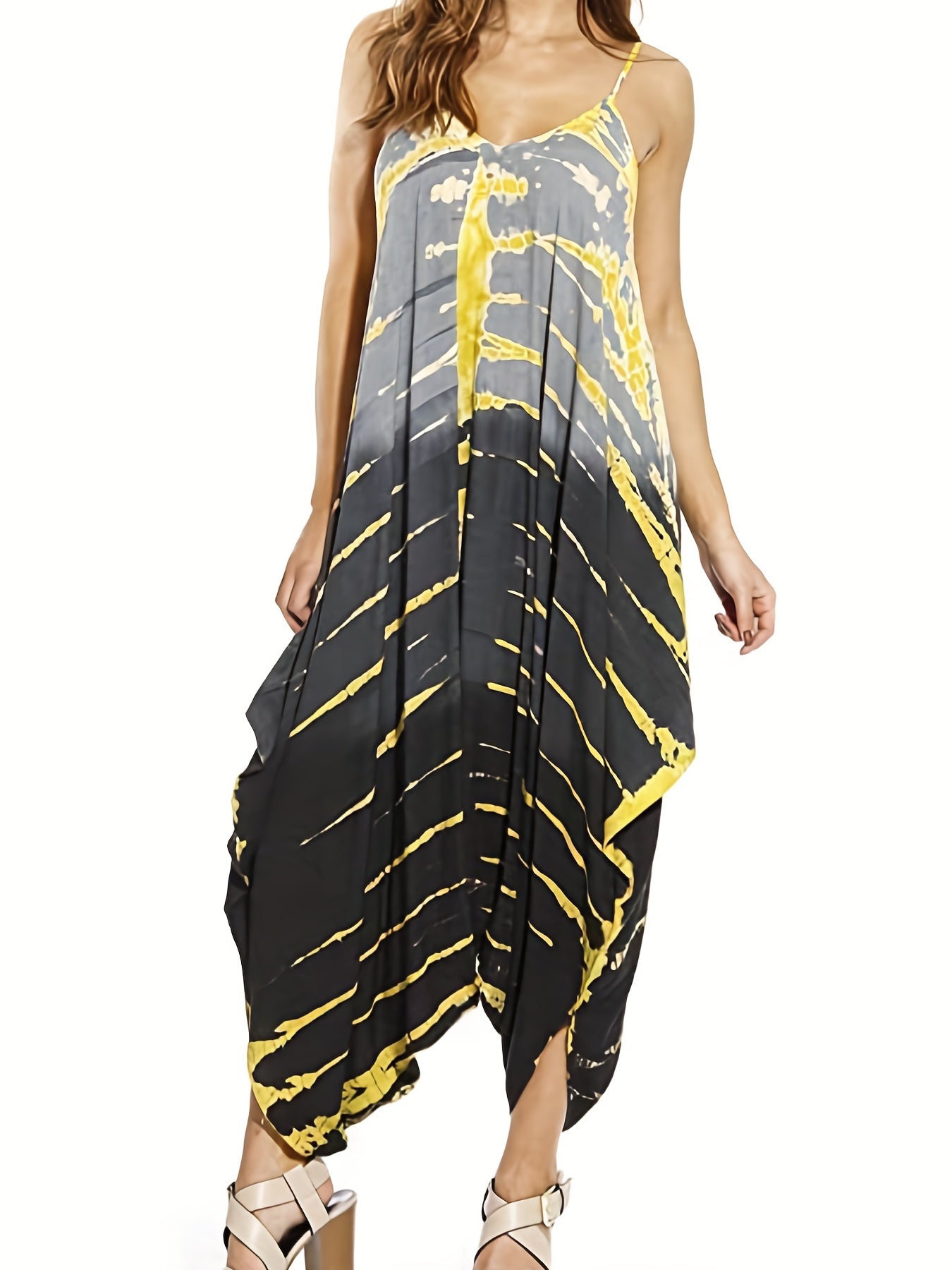 Ombre Tie Dye V Neck Harem Jumpsuit
