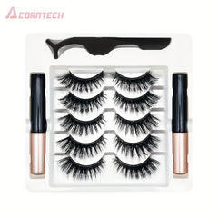 5 Pairs Magnetic False Eyelashes Set Liquid Eyeliner And Tweezers