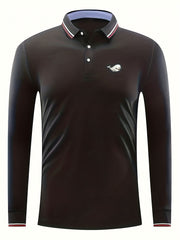 Men's Vintage Dolphin Print Polo Shirt Casual Slightly Stretch