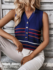 Striped Knitted V Neck Tank Top Summer Sleeveless Casual Top