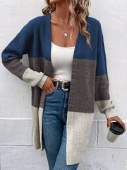 Striped Open Front Cardigan Long Sleeve Casual Cardigan