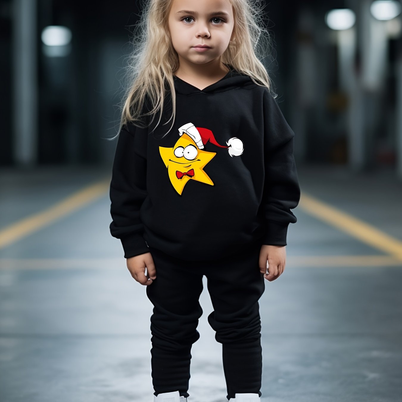 OERYUI Christmas Star Print Hooded Pullover Pants Set For Sports