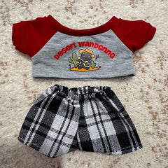 Desert Wandering Outfit for Plush Doll - Gray Shirt, Plaid Pants, Sneakers