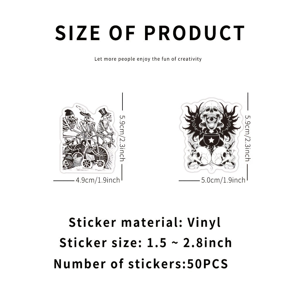 50pcs Gothic Skull Stickers Laptop Waterproof Vinyl Halloween Decoration