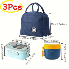3pcs Portable Lunch Box Bag Set Thermal Bag Lunch Box Oatmeal Breakfast Cup